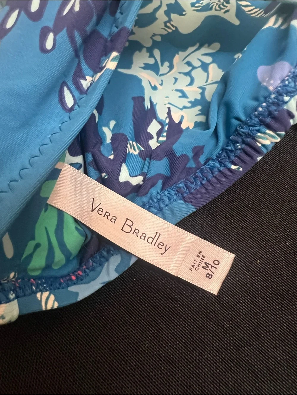 Vera Bradley NWT Women’s Blue Aqua Coral-Print Ruffle Bikini Top 8 10